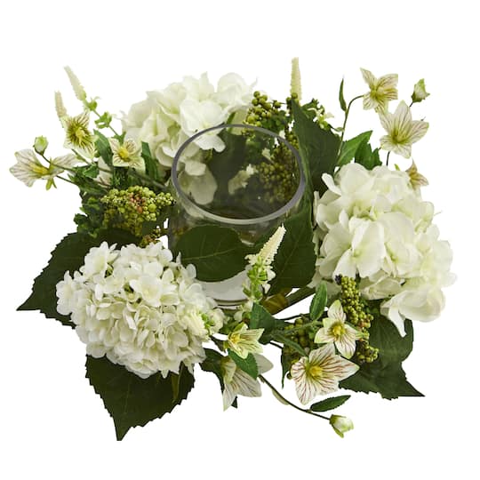 6" Hydrangea Artificial Arrangement Candelabrum By Nearly Natural in White | 16" x 16" x 6" | Michaels®
